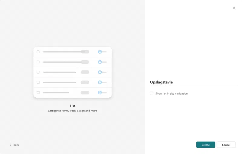 Creating a new blank list in SharePoint