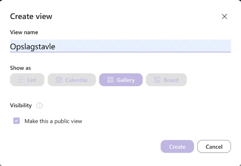 The gallery layout selected in the SharePoint view settings